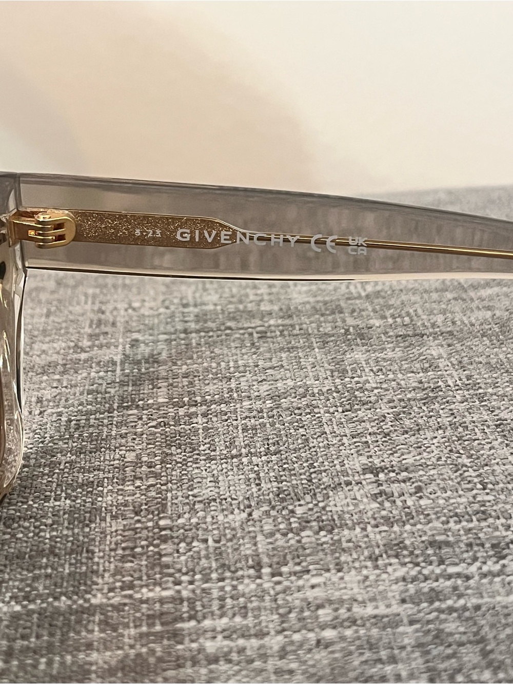 Givenchy Translucent Taupe Frame Sunglasses with Brown Lenses and Gold Accents - Picture 5 of 6